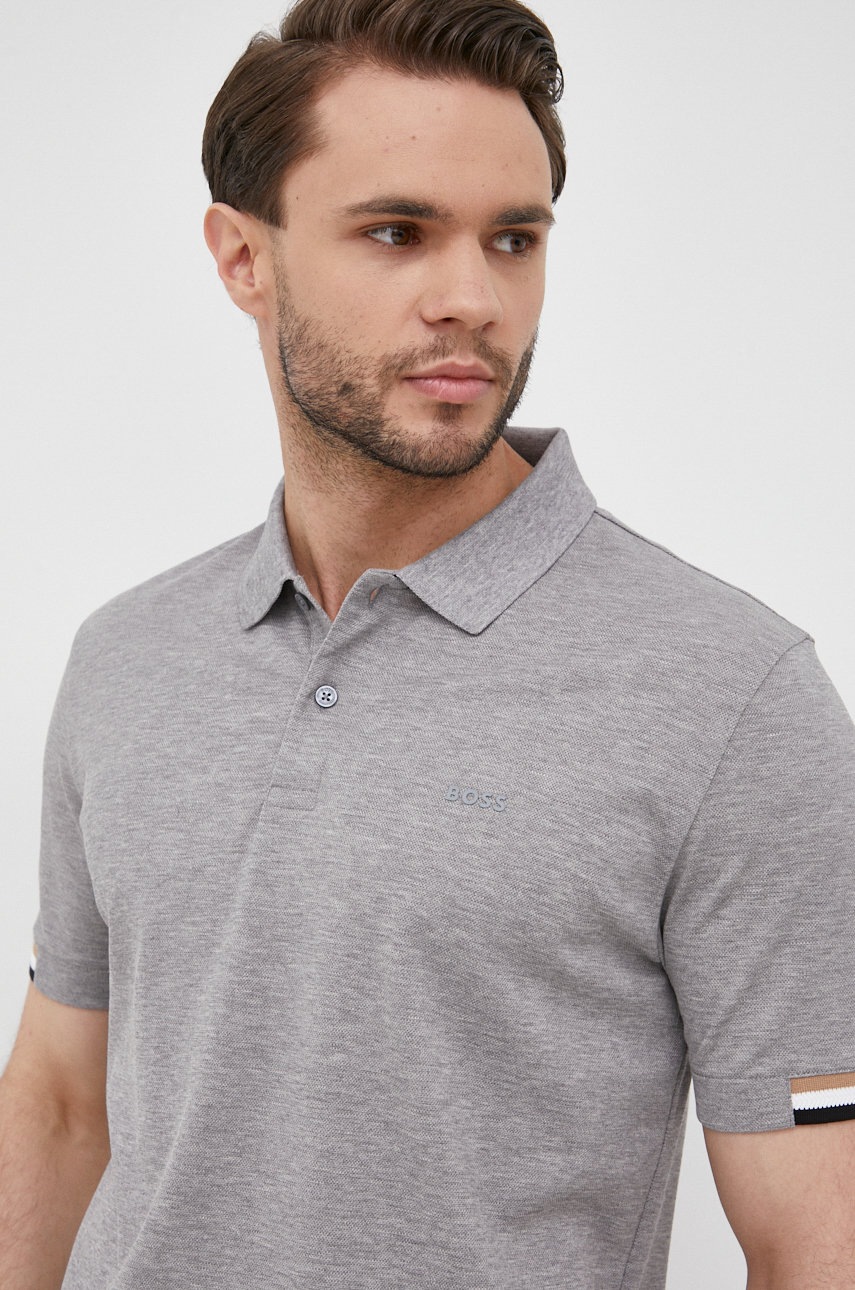 Βαμβακερό μπλουζάκι πόλο BOSS χρώμα: γκρι φωτογραφία