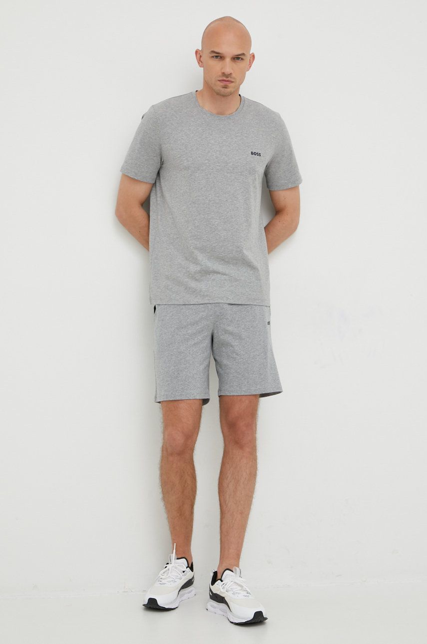 Pyžamové tričko BOSS šedá barva, s aplikací - šedá -  95% Bavlna