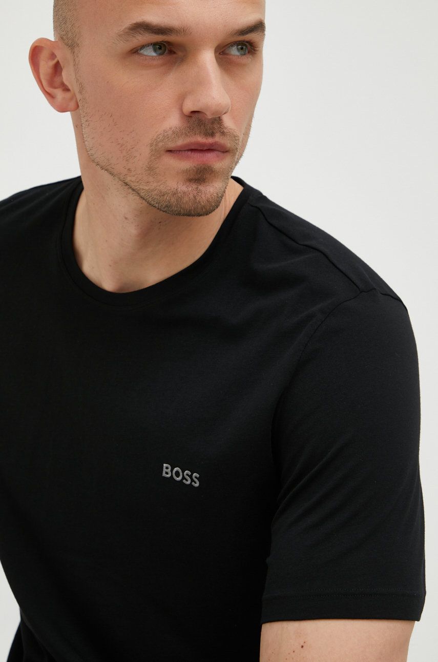 Pyžamové tričko BOSS černá barva, s aplikací - černá -  95% Bavlna
