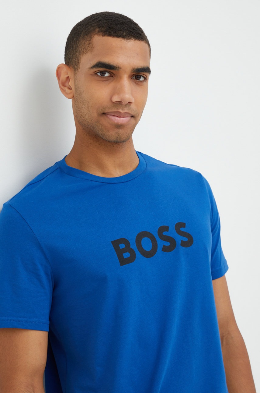 

Памучна тениска BOSS с принт, Син