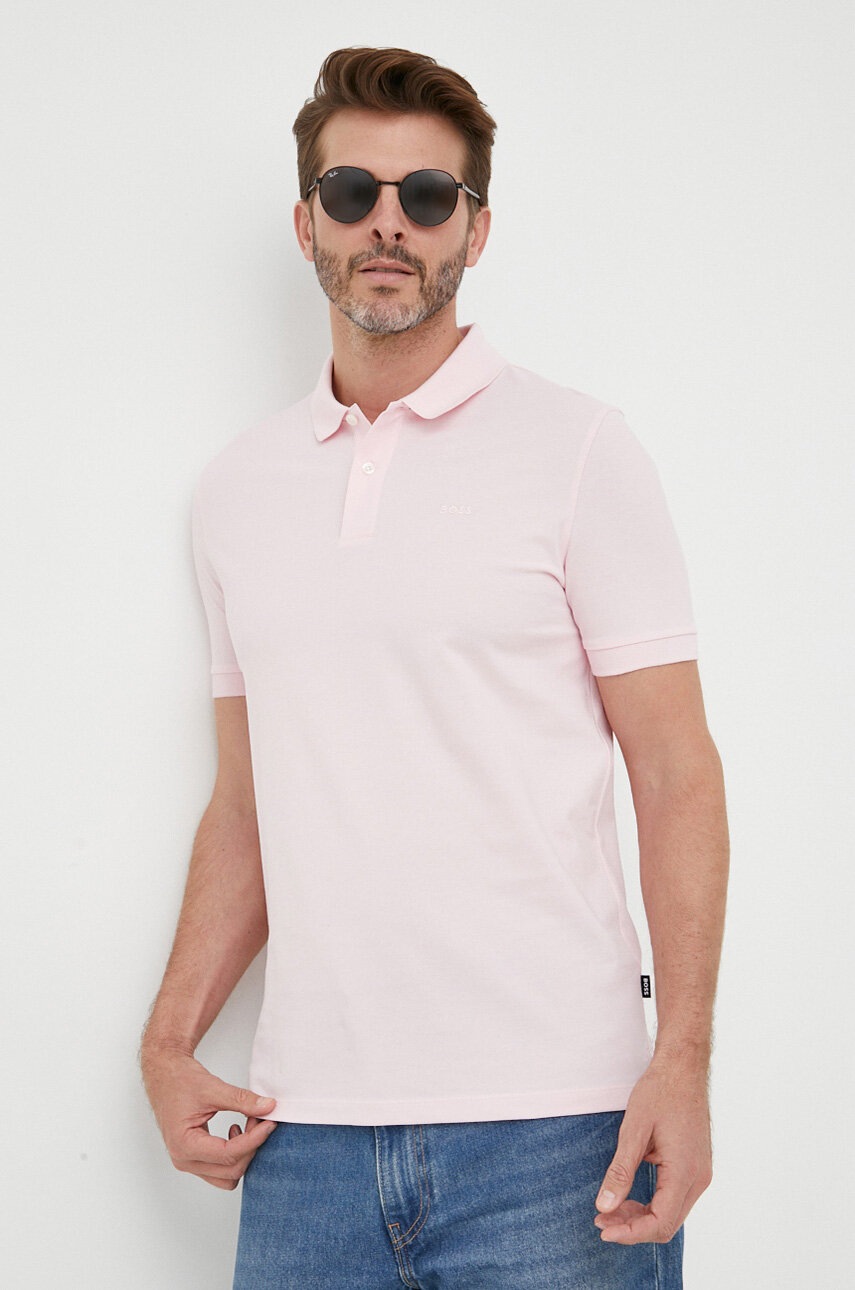 BOSS polo de bumbac culoarea roz, uni 50468301