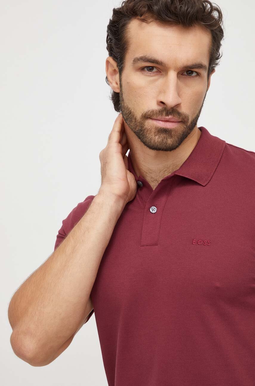 BOSS polo de bumbac culoarea bordo, uni 50468301