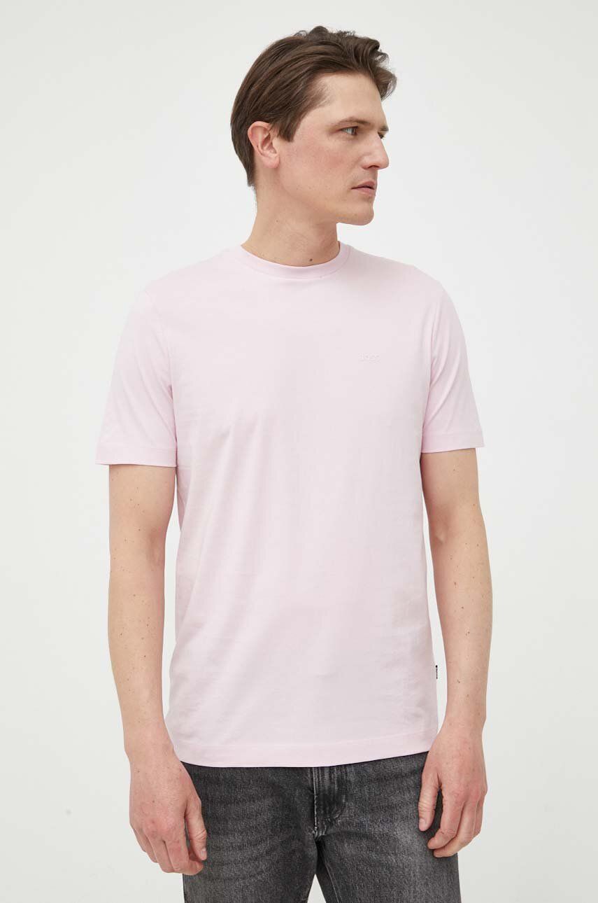 Bavlněné tričko BOSS růžová barva - růžová