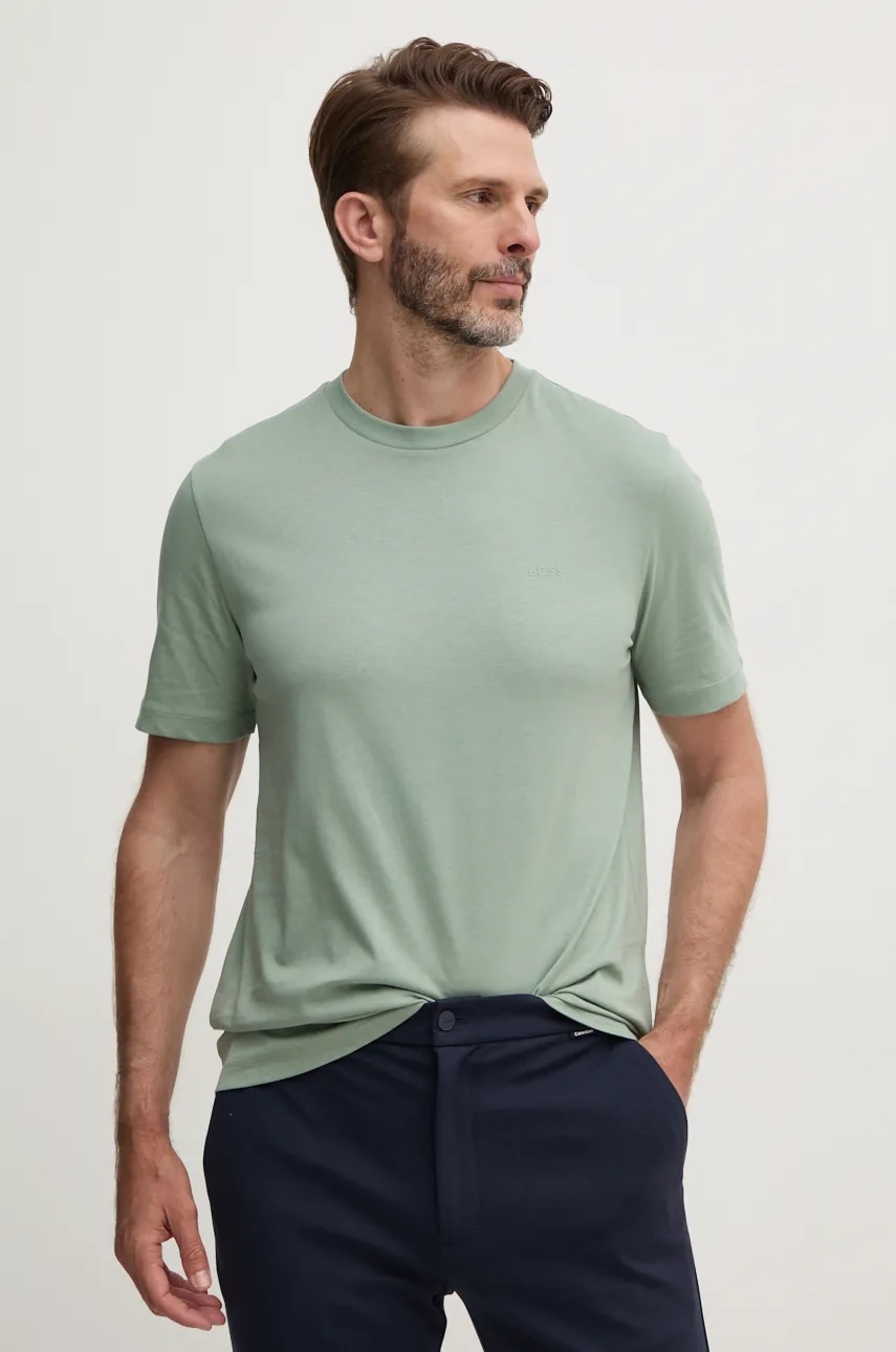 BOSS tricou din bumbac barbati, culoarea verde, neted, 50468347
