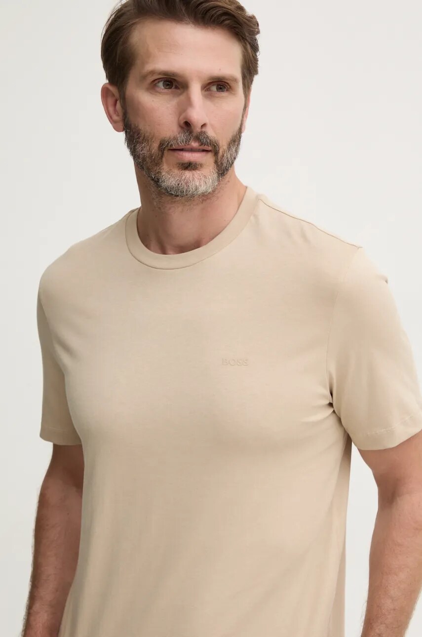 BOSS tricou din bumbac barbati, culoarea bej, neted, 50468347