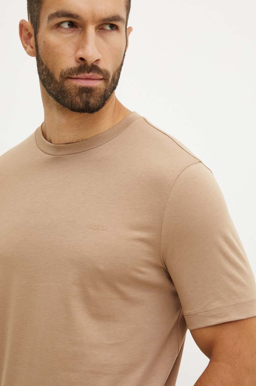 BOSS tricou din bumbac barbati, culoarea bej, neted, 50468347