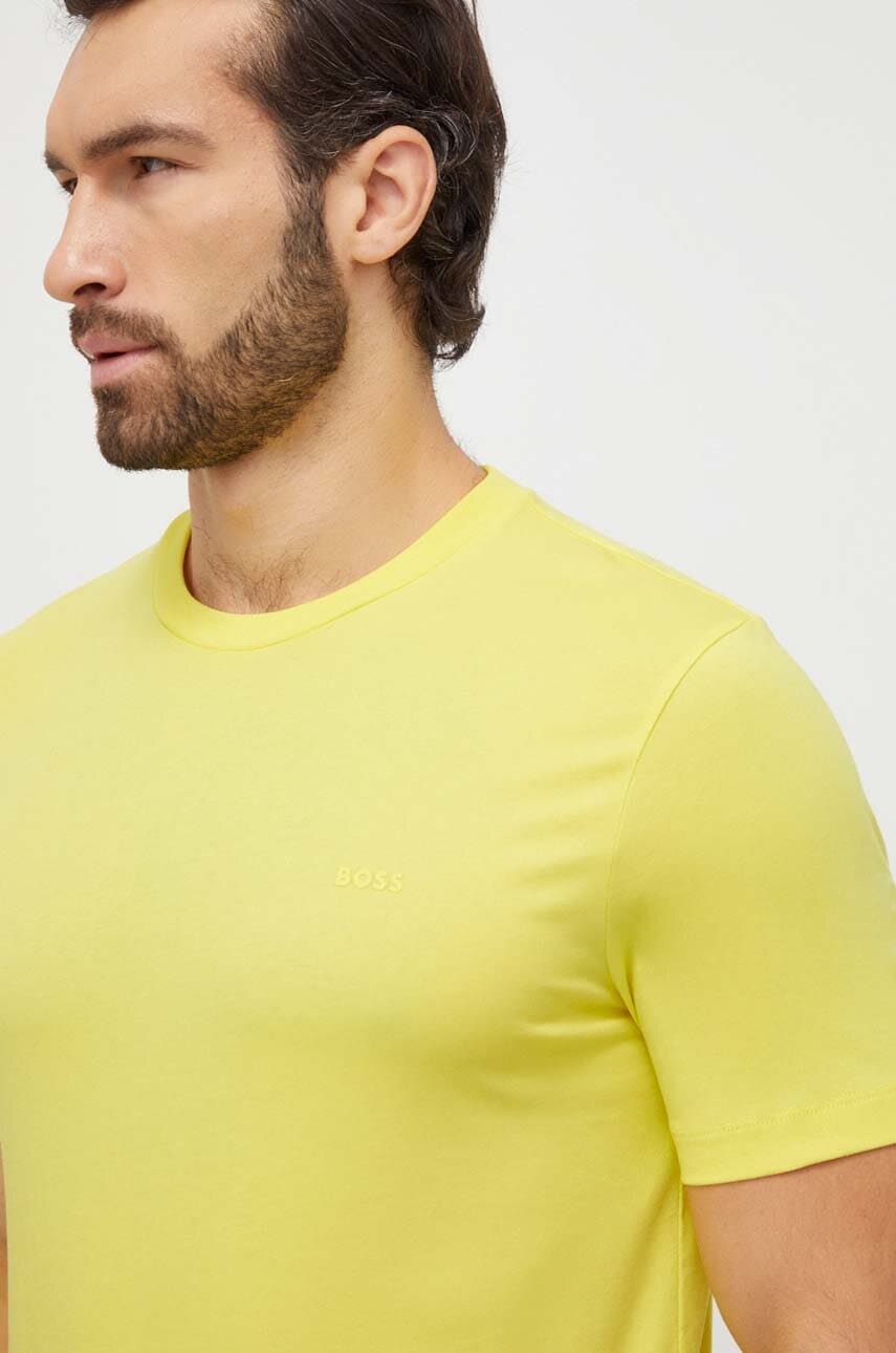 BOSS tricou din bumbac barbati, culoarea galben, neted, 50468347