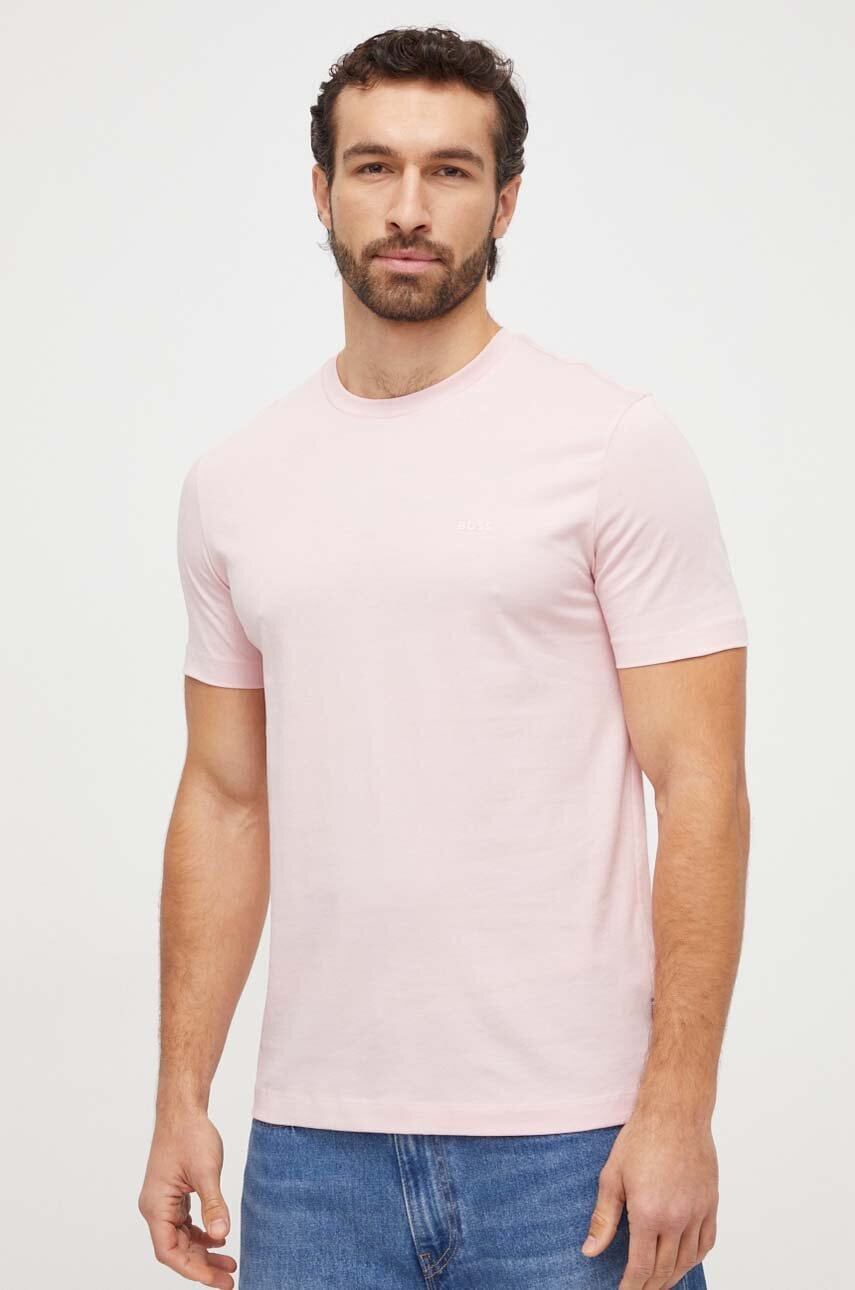 BOSS tricou din bumbac barbati, culoarea roz, neted, 50468347