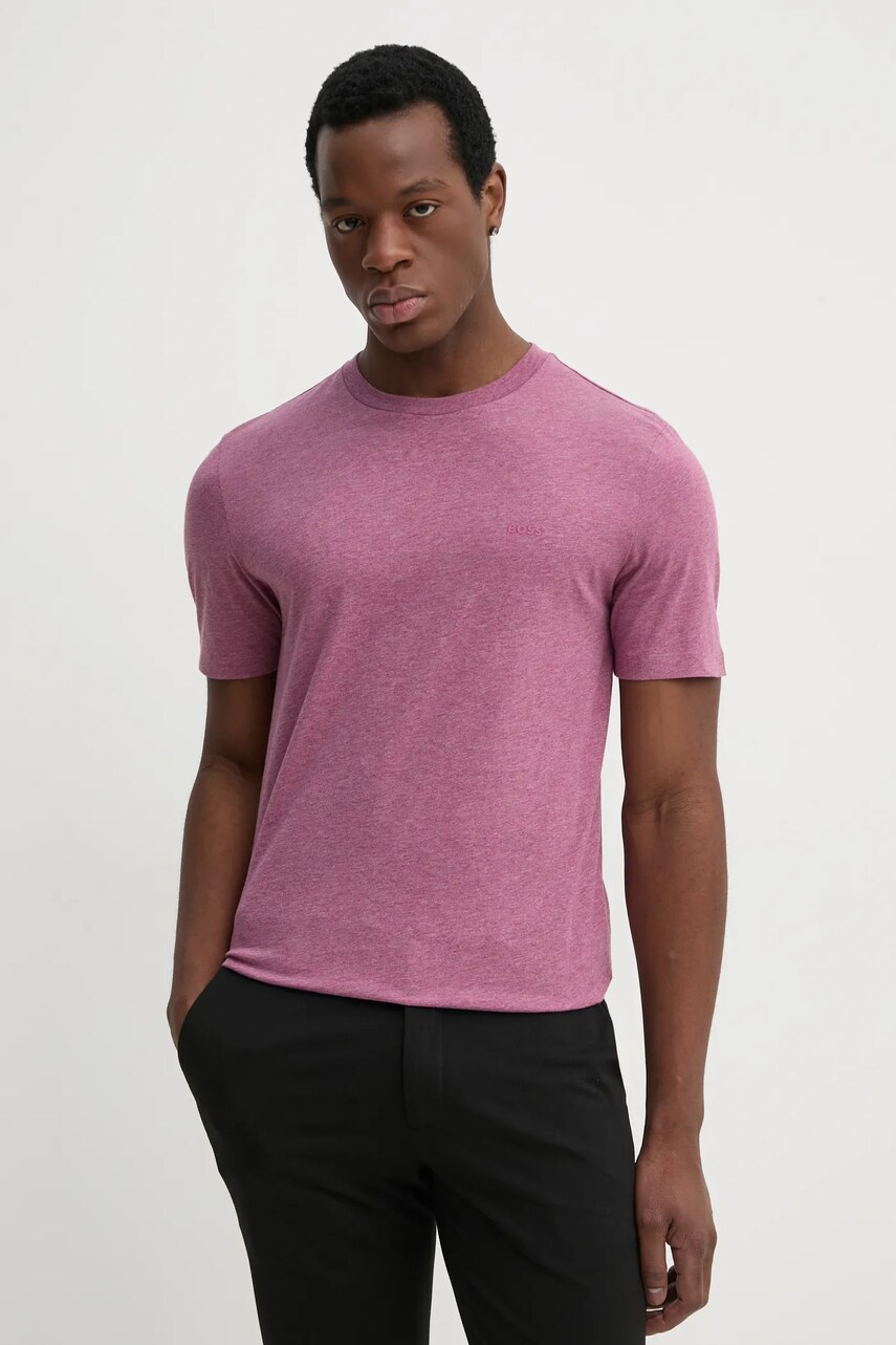 BOSS tricou din bumbac barbati, culoarea roz, neted, 50468347
