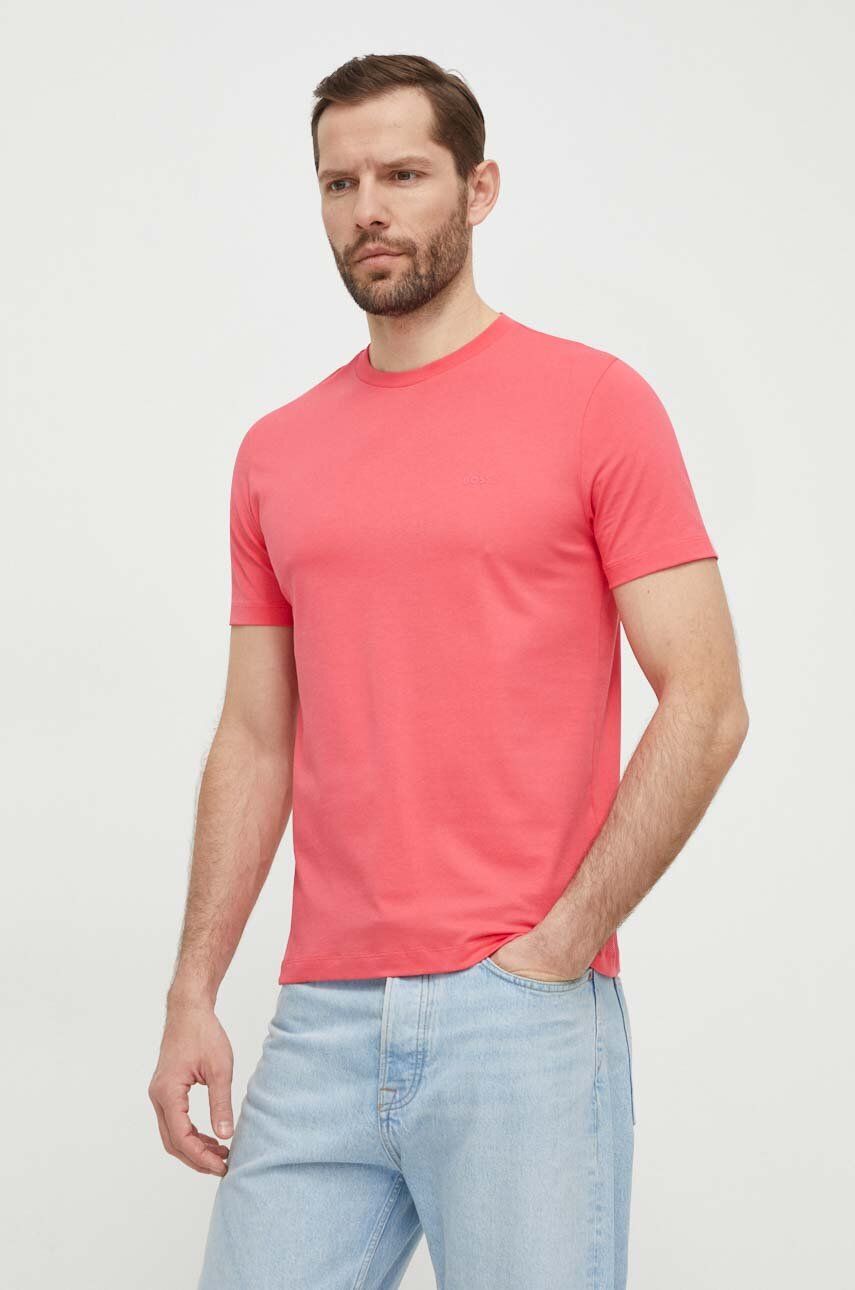 BOSS tricou din bumbac bărbați, culoarea roz, uni 50468347