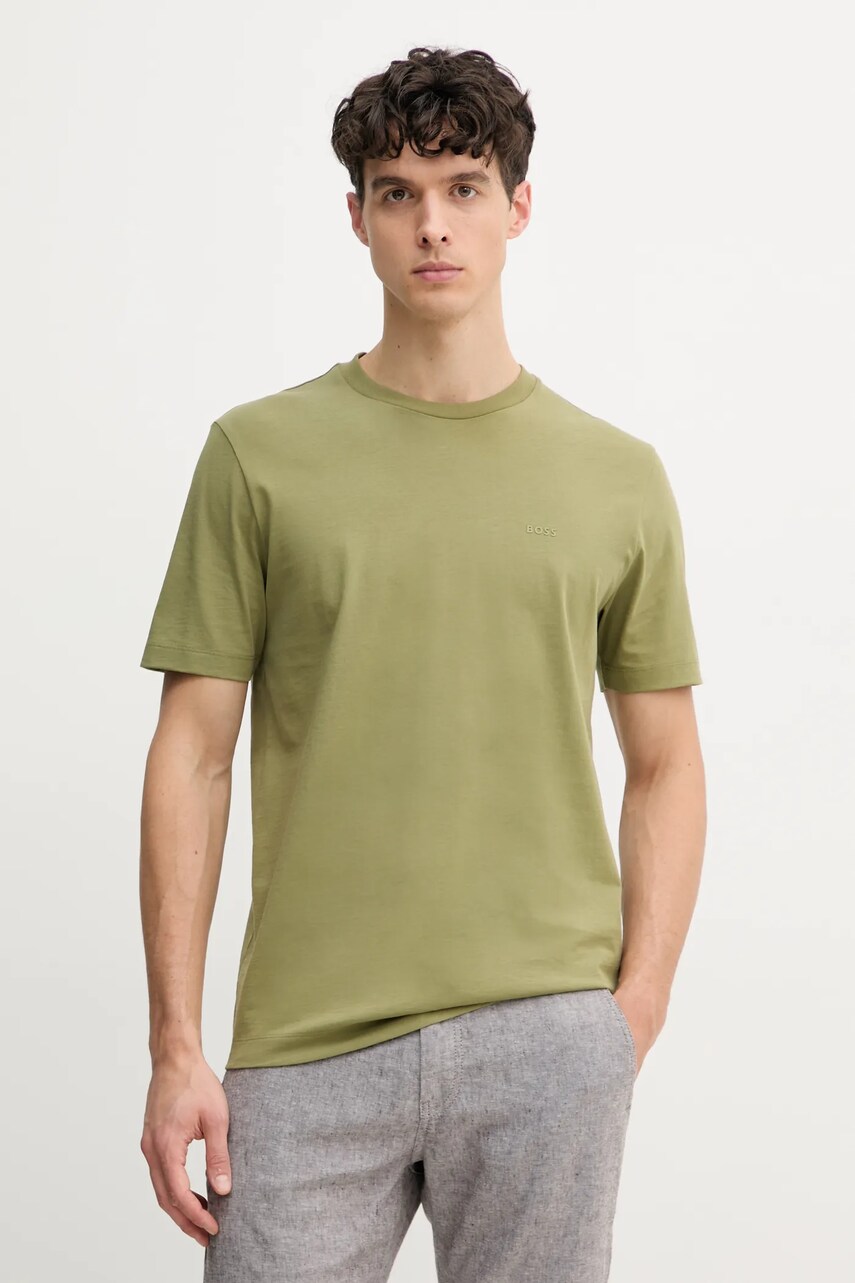BOSS tricou din bumbac barbati, culoarea verde, neted, 50468347