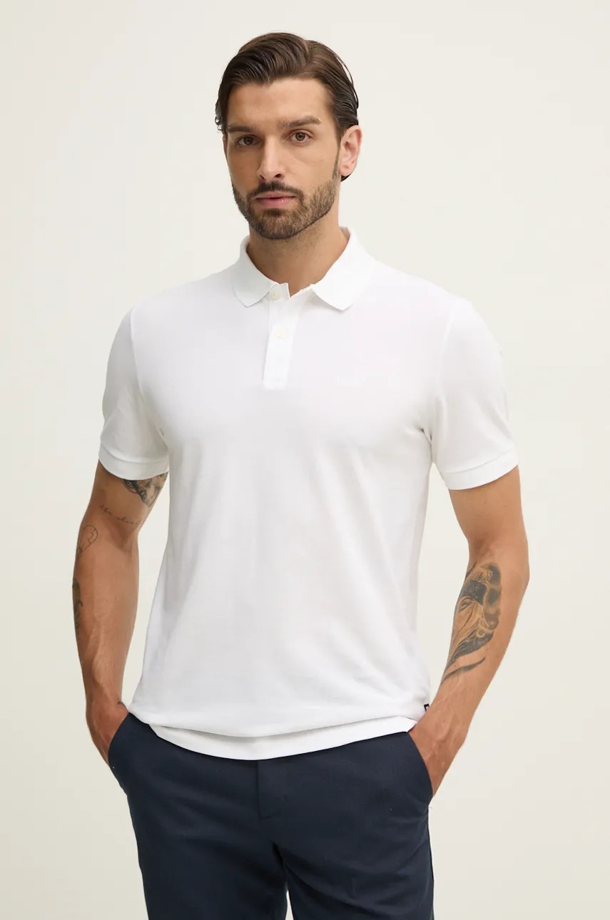 BOSS polo de bumbac culoarea alb, neted, 50468362