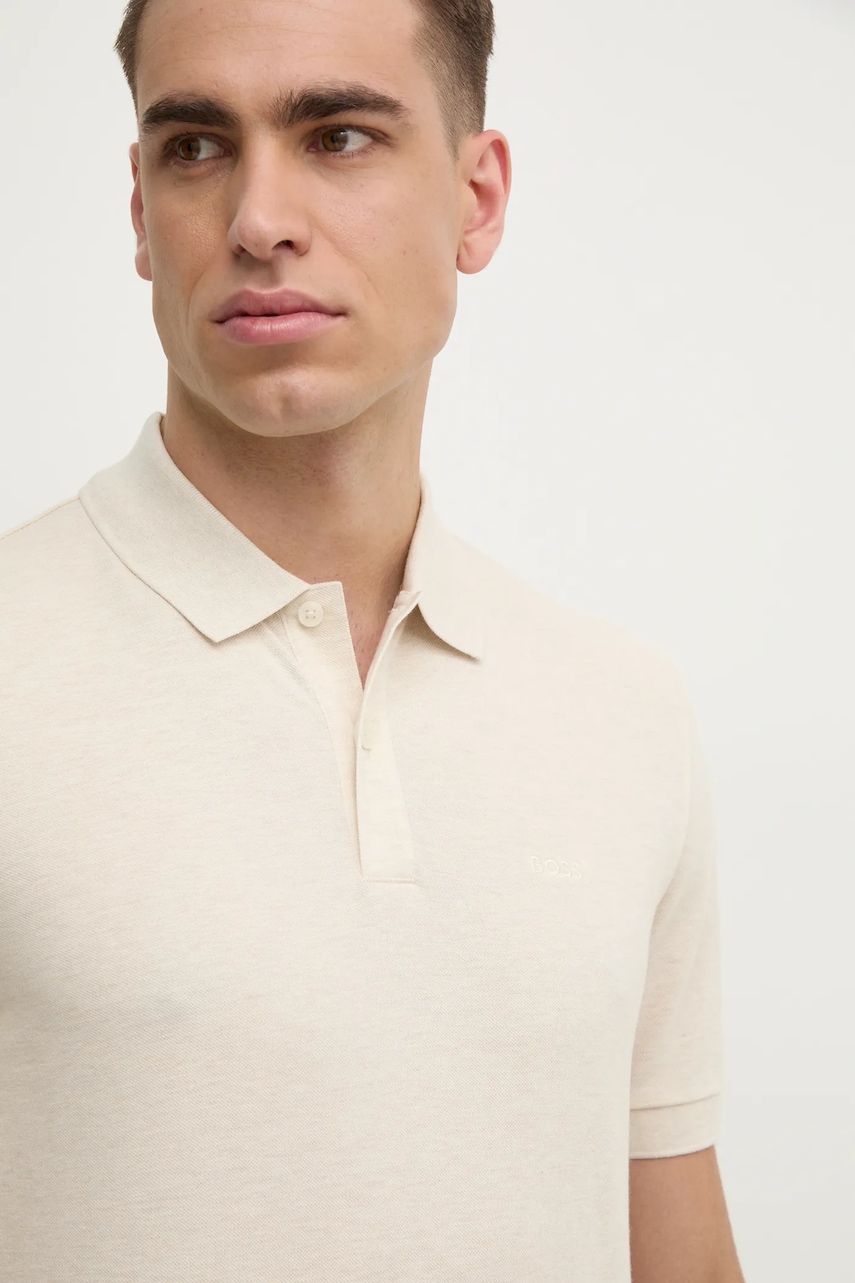BOSS polo de bumbac culoarea bej, uni, 50468362