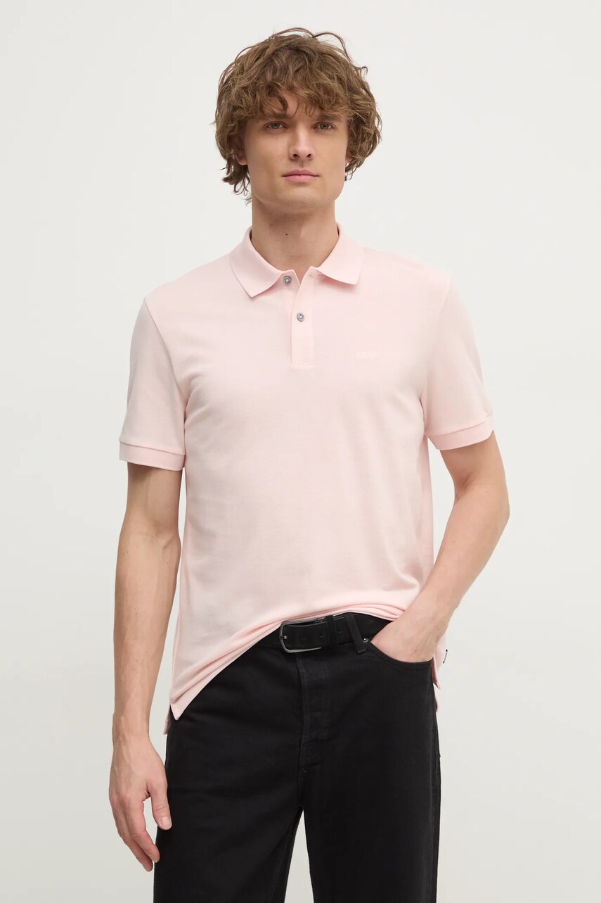 BOSS polo de bumbac culoarea roz, uni, 50468362
