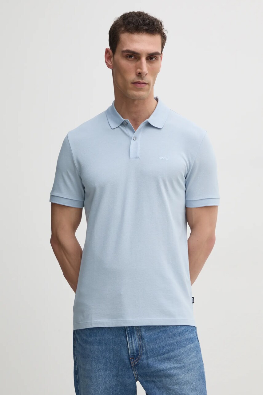 BOSS polo de bumbac culoarea negru, neted, 50468362