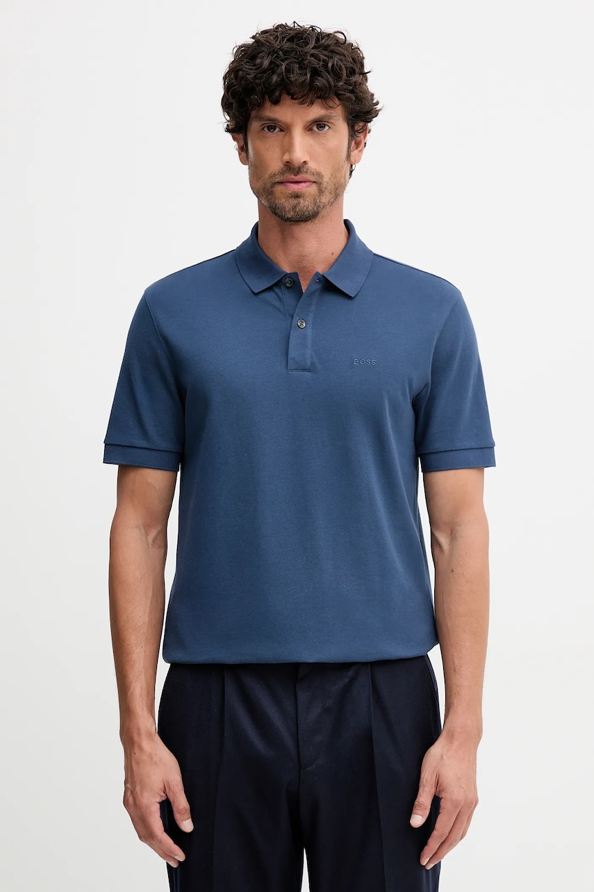BOSS polo de bumbac culoarea negru, uni, 50468362
