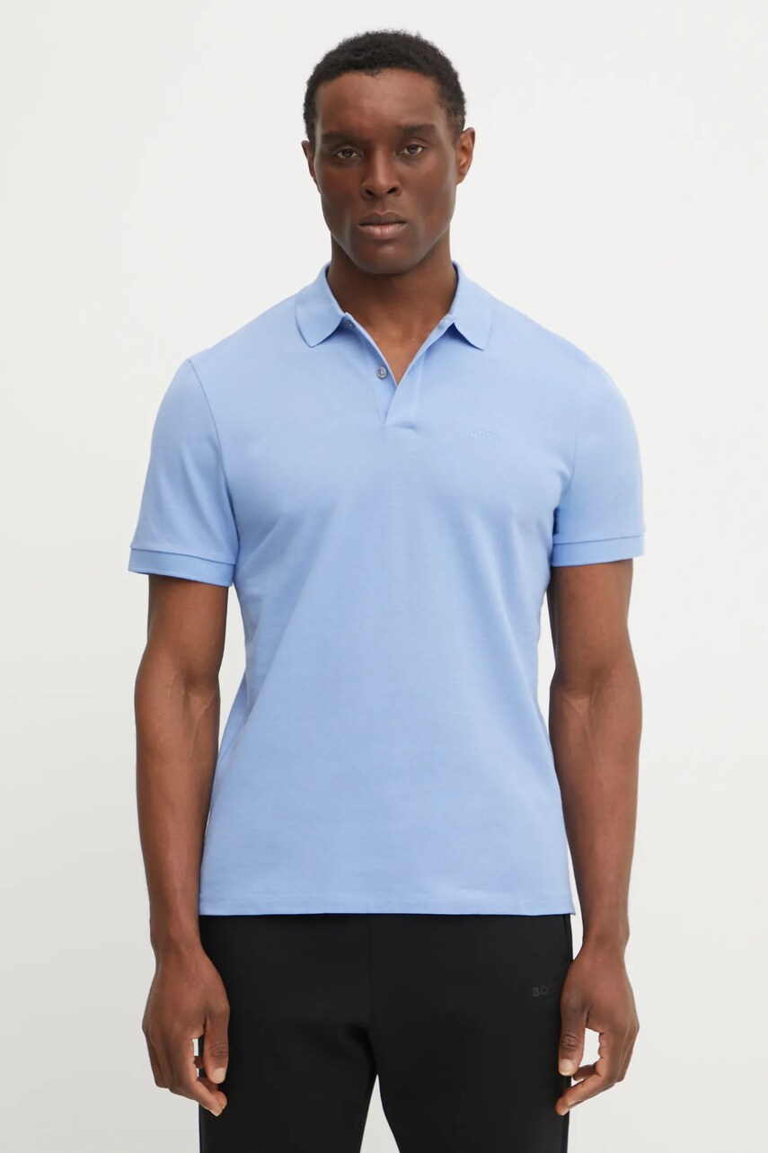 BOSS polo de bumbac culoarea negru, neted, 50468362