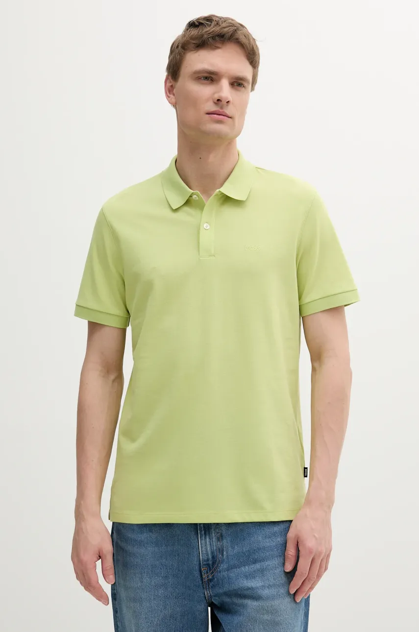 Levně Bavlněné polo tričko BOSS zelená barva, 50468362