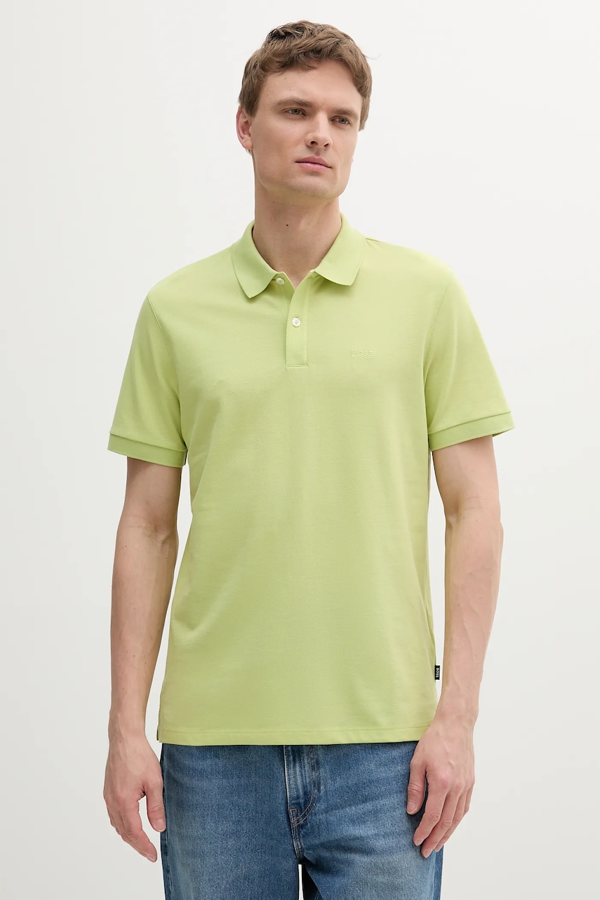 BOSS polo de bumbac culoarea verde, uni, 50468362