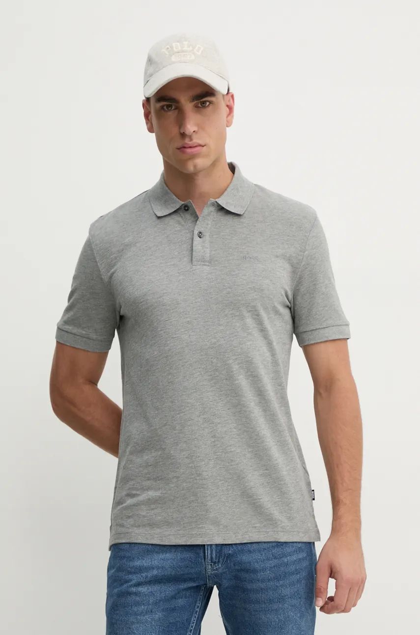 BOSS polo de bumbac culoarea gri, uni, 50468362