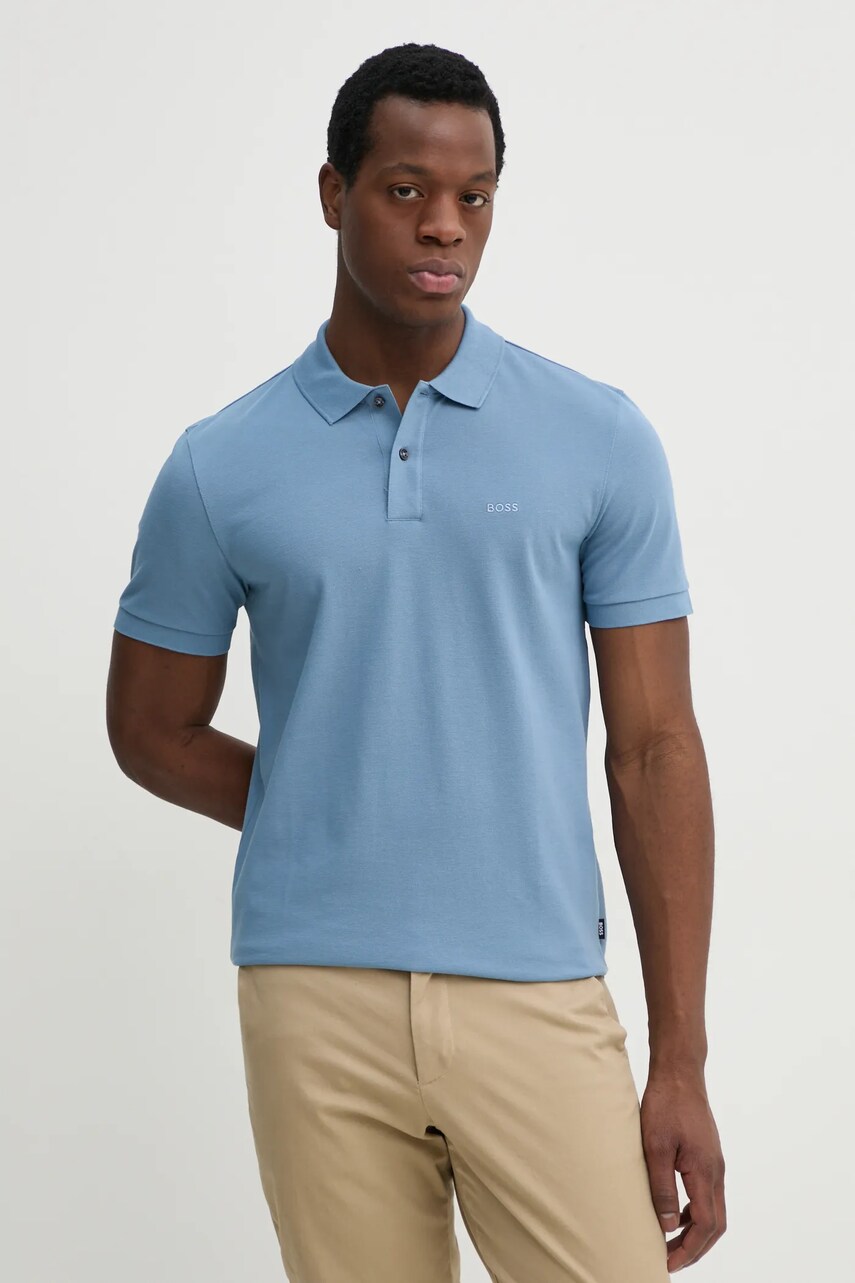 BOSS polo bawełniane kolor niebieski gładki 50468362