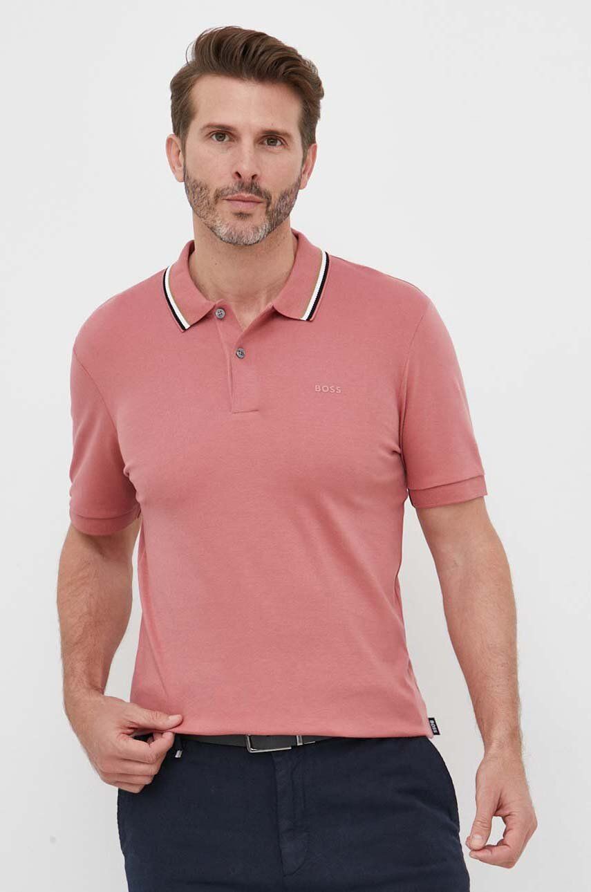 Levně Bavlněné polo tričko BOSS růžová barva, 50469360