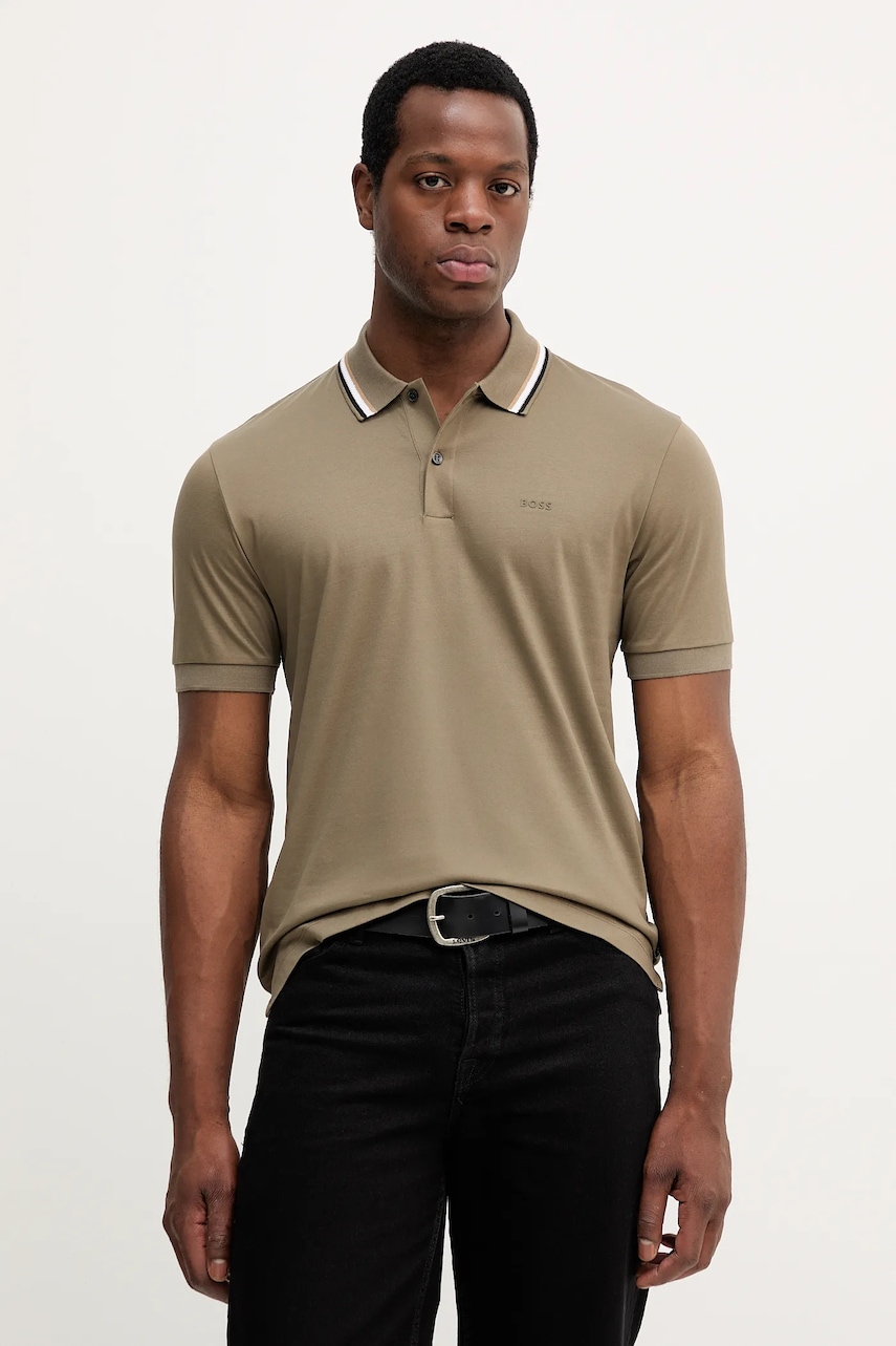 BOSS polo de bumbac culoarea bej, uni, 50469360