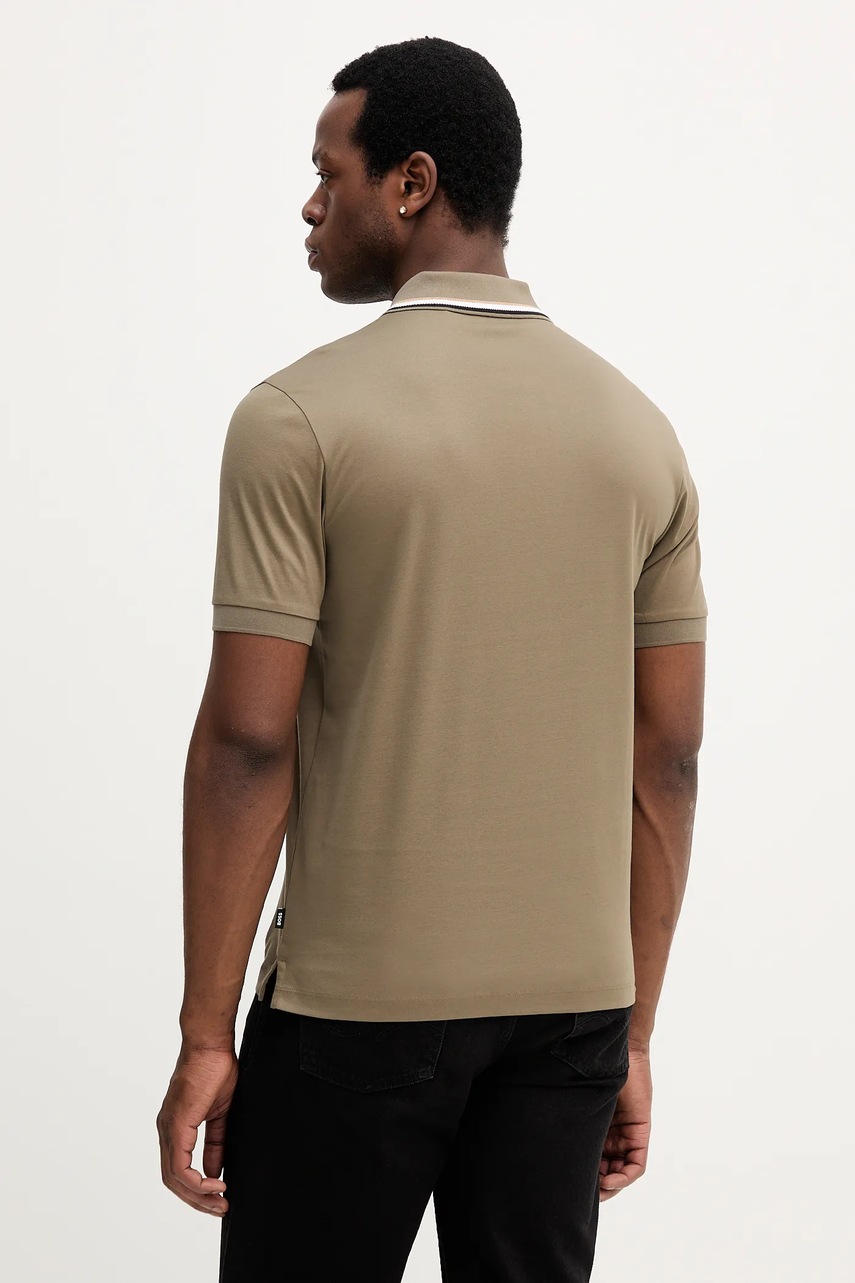 Хлопковое поло BOSS цвет бежевый однотонное 50469360