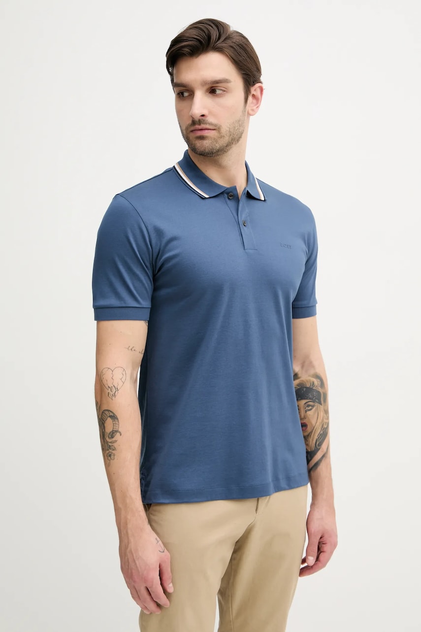 Levně Bavlněné polo tričko BOSS modrá barva, 50469360