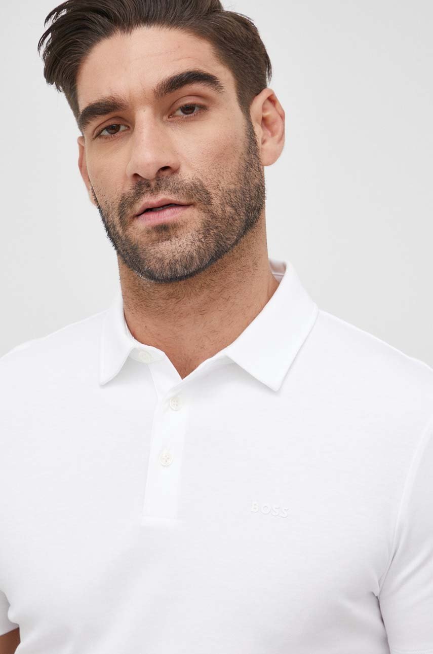Βαμβακερό μπλουζάκι πόλο BOSS χρώμα: άσπρο φωτογραφία
