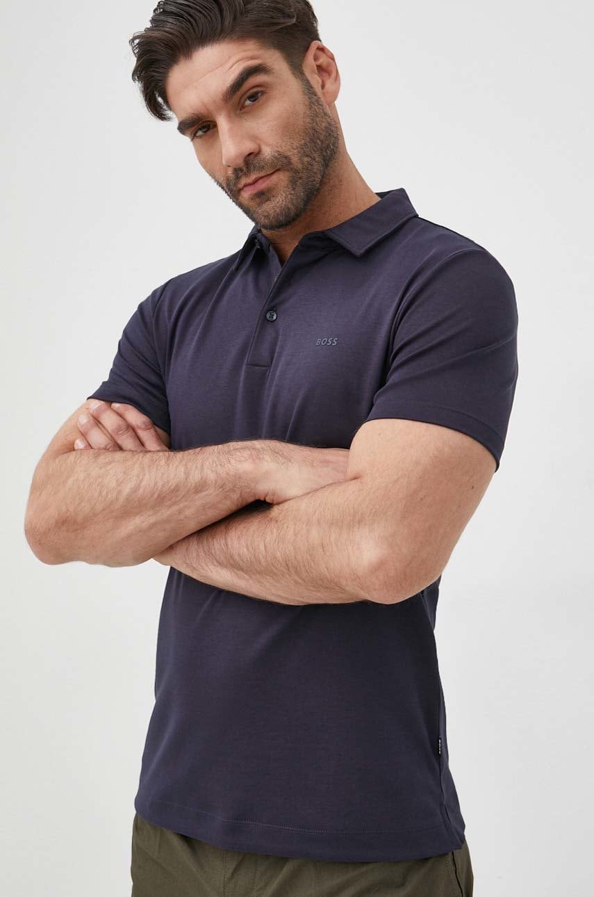 Levně Bavlněné polo tričko BOSS tmavomodrá barva, hladký, 50471335