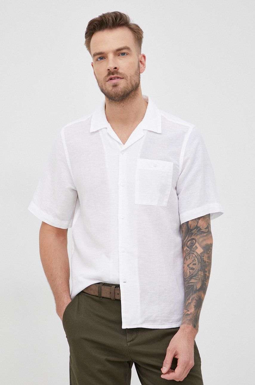 Levně Plátěná košile Calvin Klein pánská, bílá barva, regular, K10K109521
