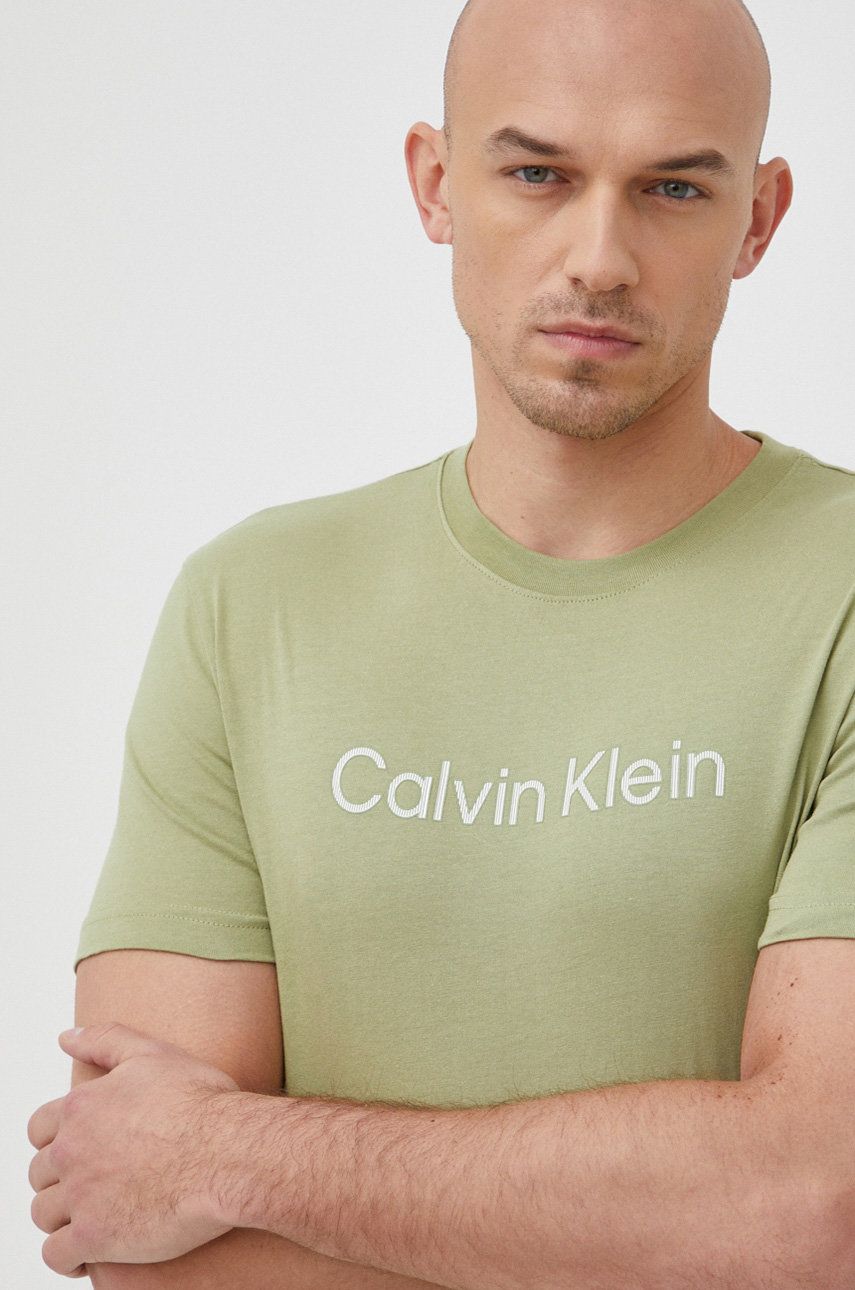 Calvin Klein t-shirt bawełniany kolor zielony z nadrukiem