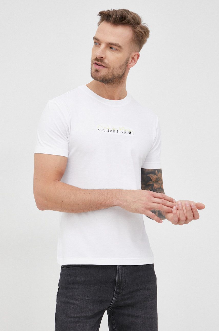 Calvin Klein t-shirt męski kolor biały z nadrukiem