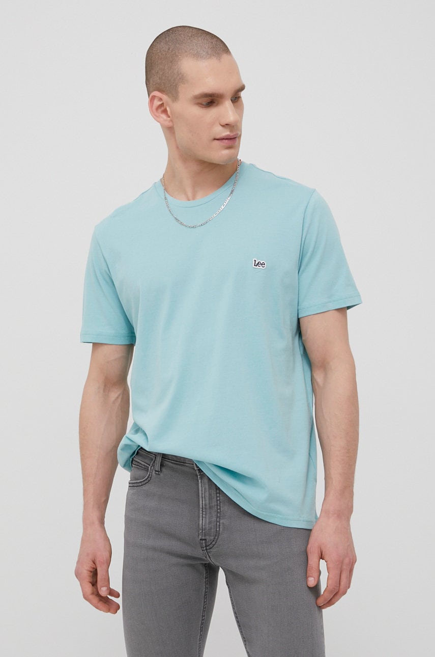 Lee tricou din bumbac culoarea verde, neted