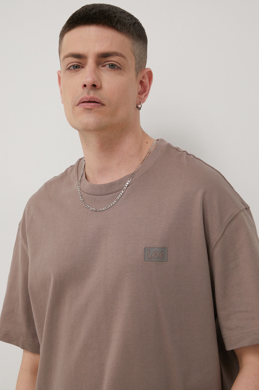Lee tricou din bumbac culoarea maro, neted