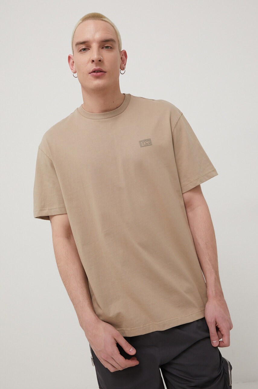 Lee tricou din bumbac culoarea bej, neted