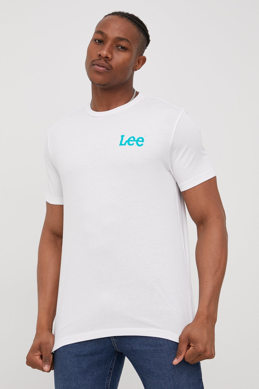 

Памучна тениска Lee в бяло с принт, Бял