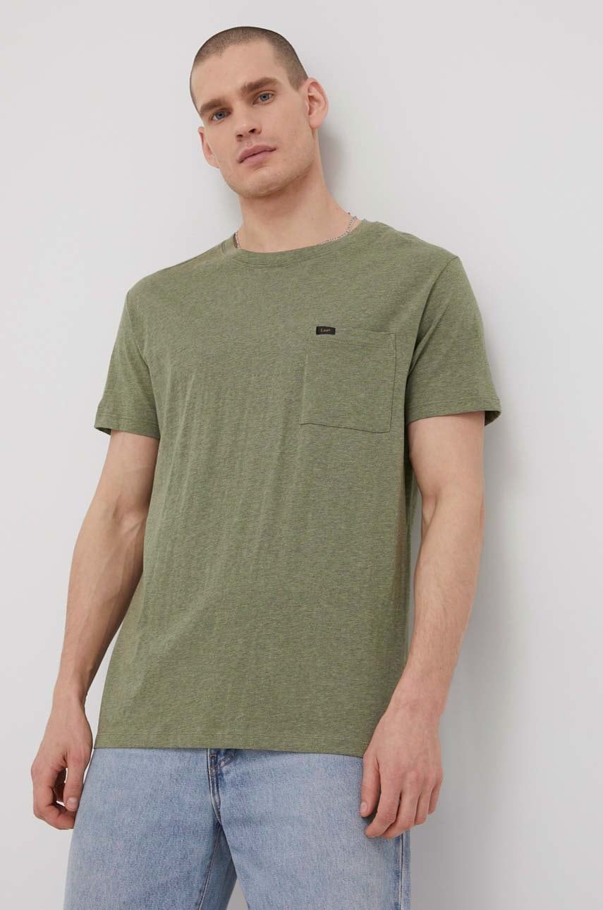 Lee tricou din bumbac culoarea verde, melanj