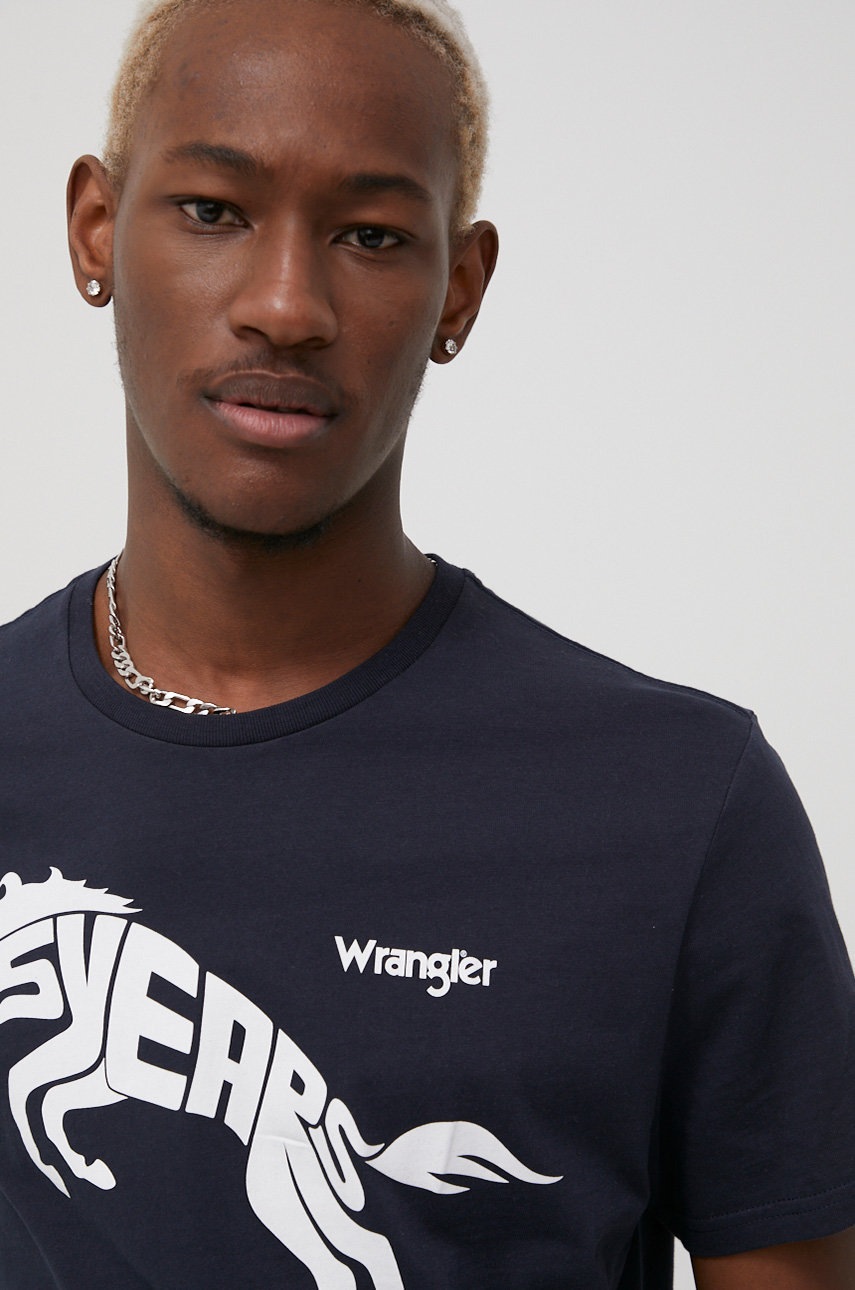 

Памучна тениска Wrangler в тъмносиньо с принт, Тъмносин