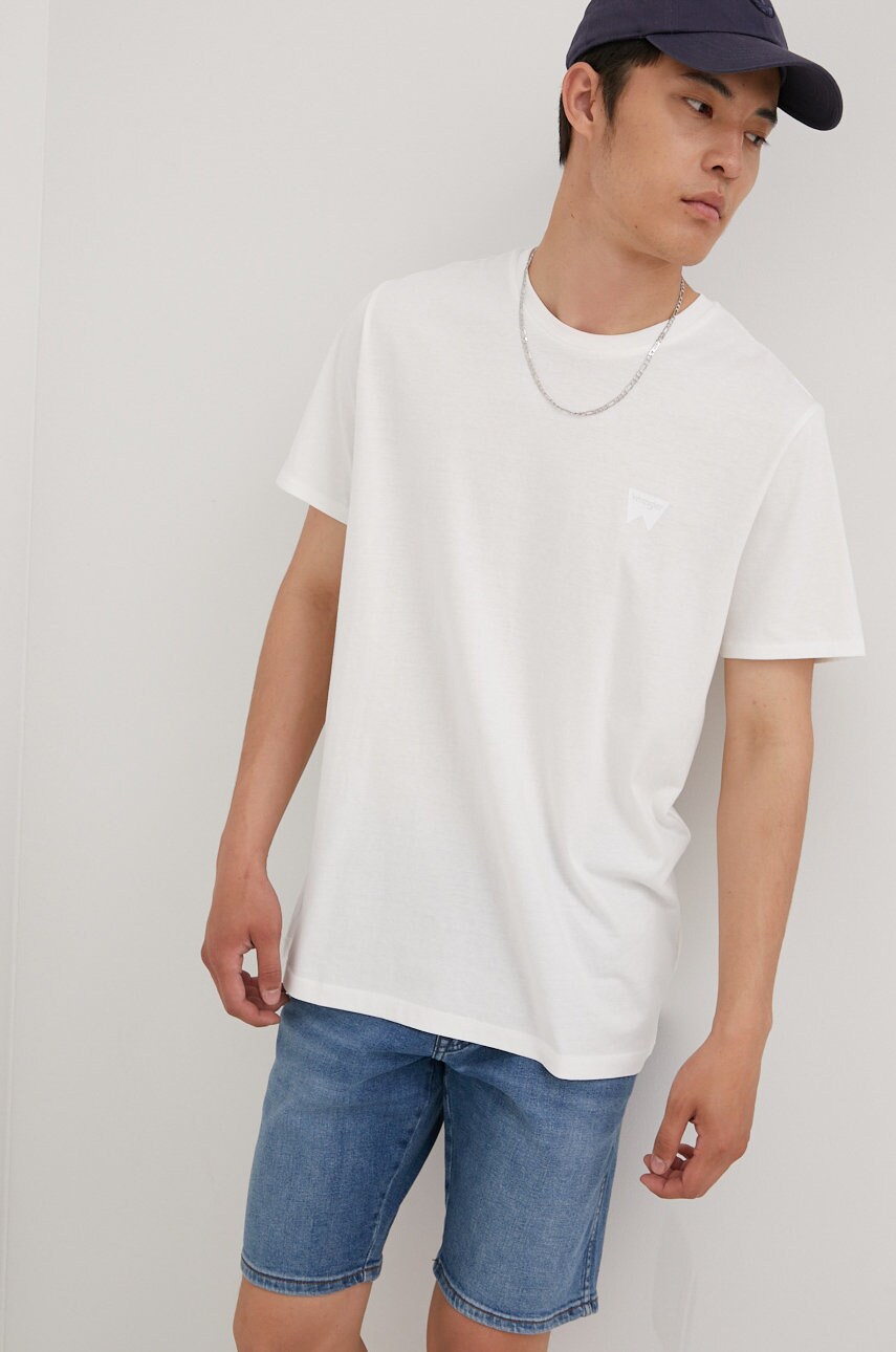Wrangler tricou din bumbac culoarea alb, neted