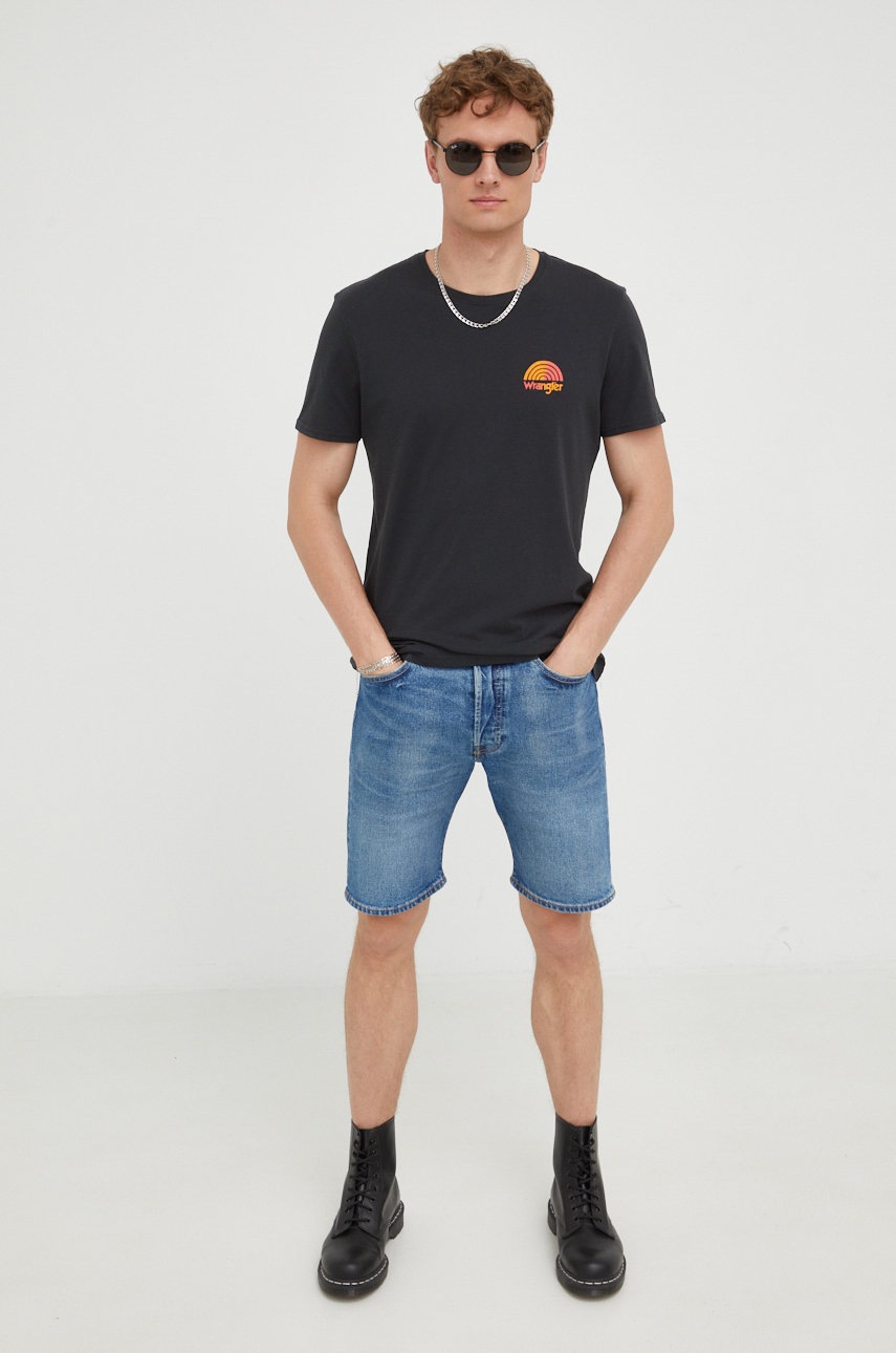 

Хлопковая футболка Wrangler цвет чёрный с принтом