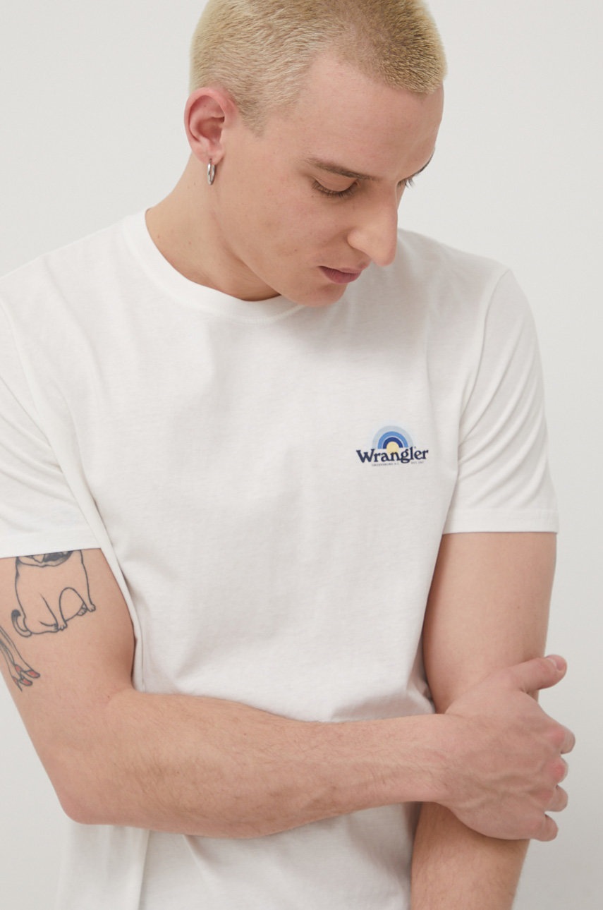 

Хлопковая футболка Wrangler цвет белый с принтом