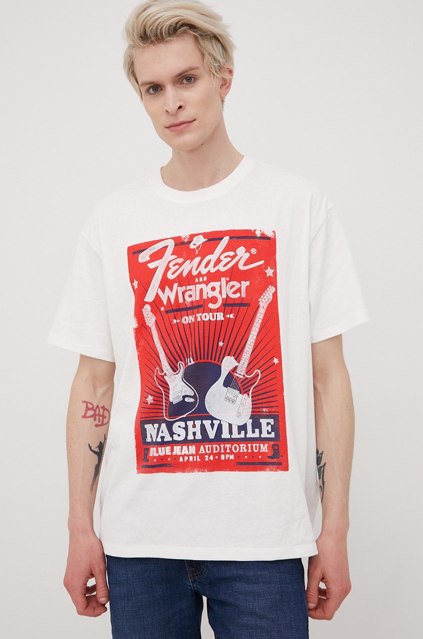 Wrangler t-shirt bawełniany kolor biały z nadrukiem