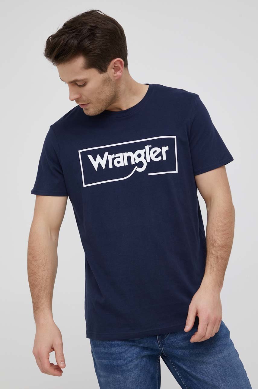 

Хлопковая футболка Wrangler цвет синий с принтом