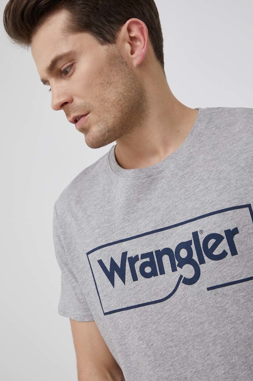 Wrangler t-shirt męski kolor szary z nadrukiem