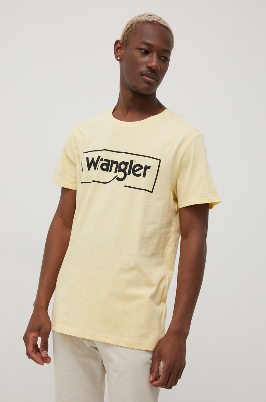 

Памучна тениска Wrangler в бежово с принт, Бежов