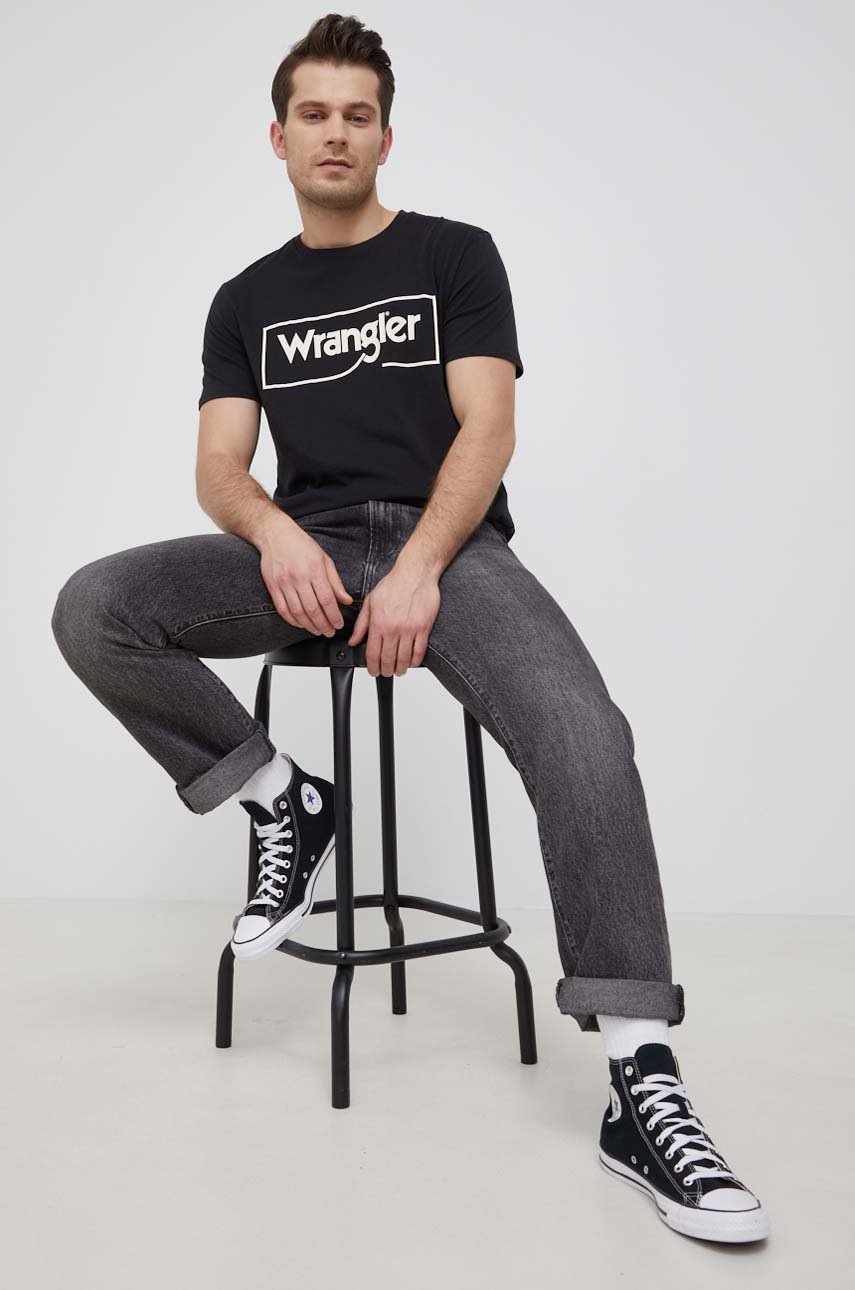 

Бавовняна футболка Wrangler колір чорний з принтом