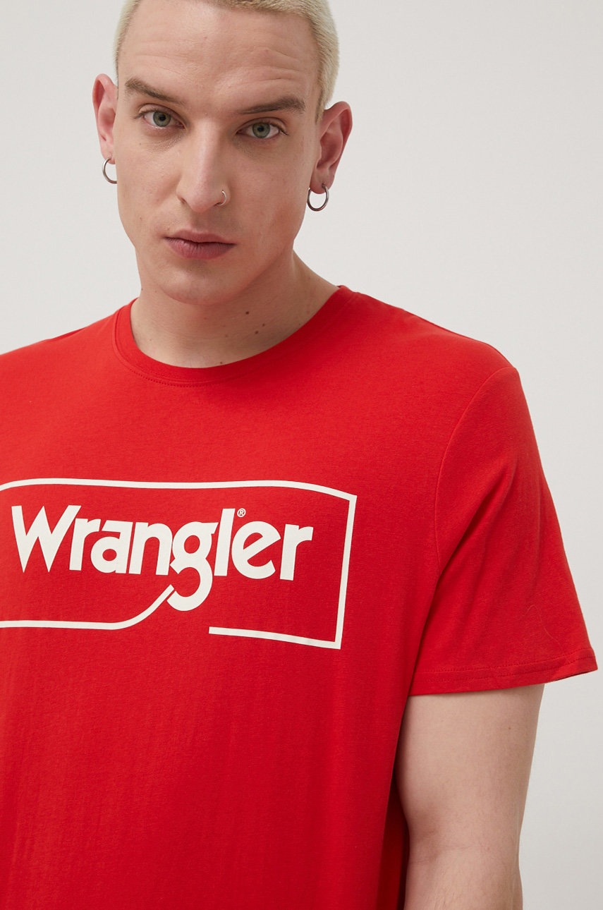 

Хлопковая футболка Wrangler цвет красный с принтом