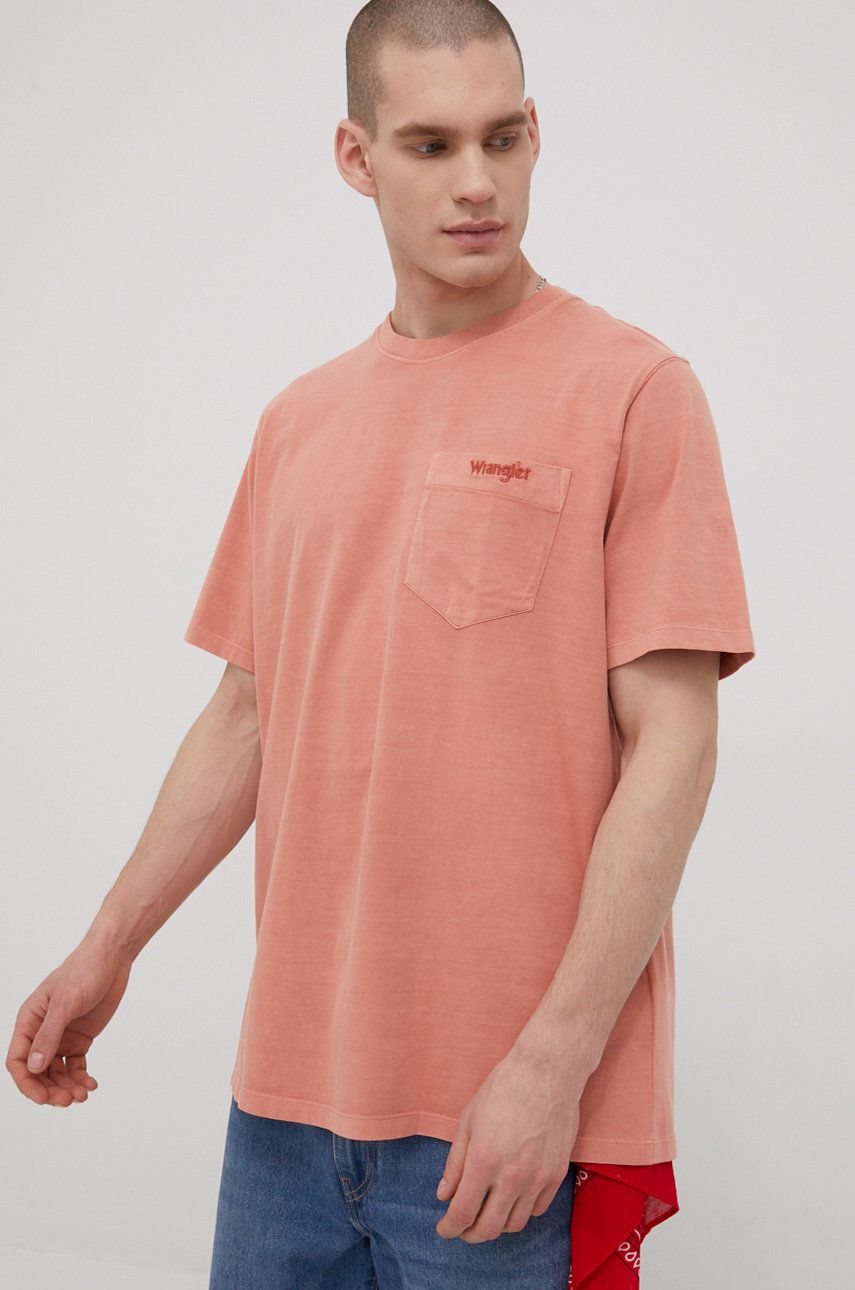 Wrangler t-shirt bawełniany kolor pomarańczowy gładki